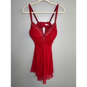 Cacique Red‎ Lace Trimmed Babydoll Chemise Lingerie Teddy 18 20